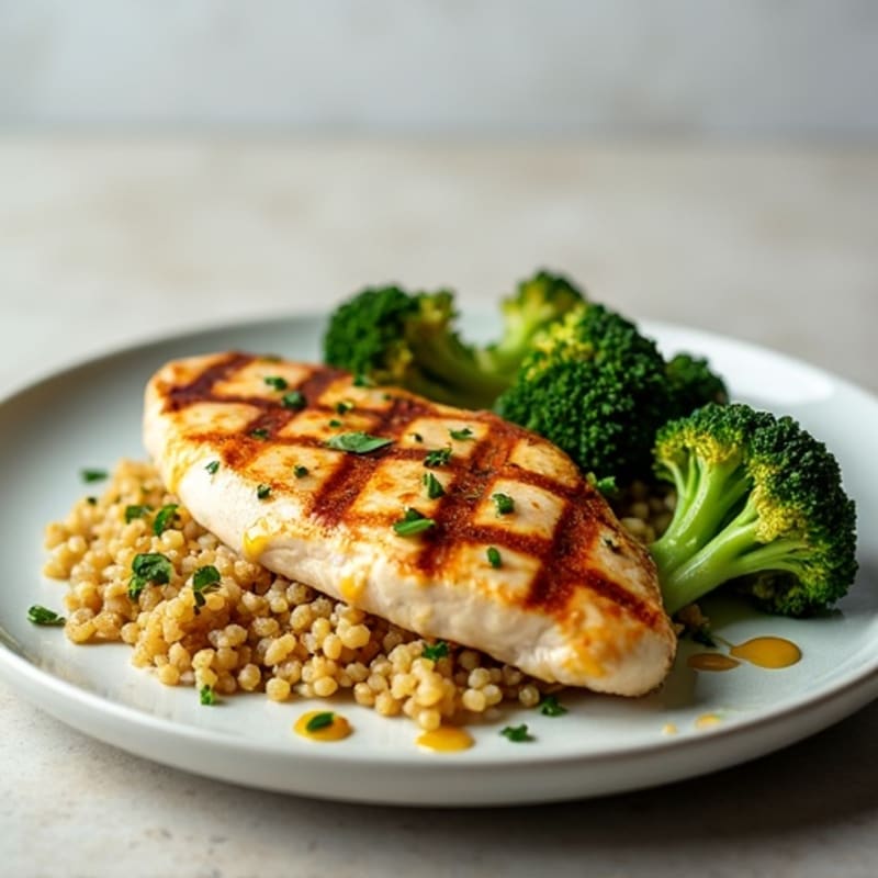 Grilled Chicken Breast with Quinoa and Roasted Broccoli
