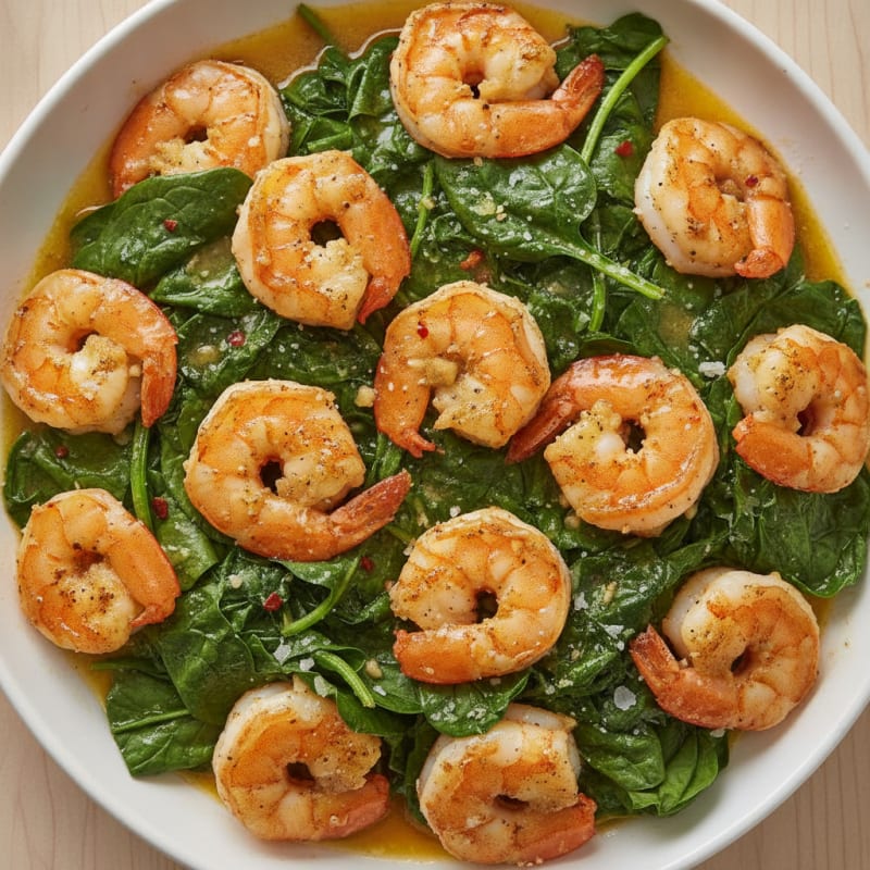 Garlic Butter Shrimp with Sautéed Spinach