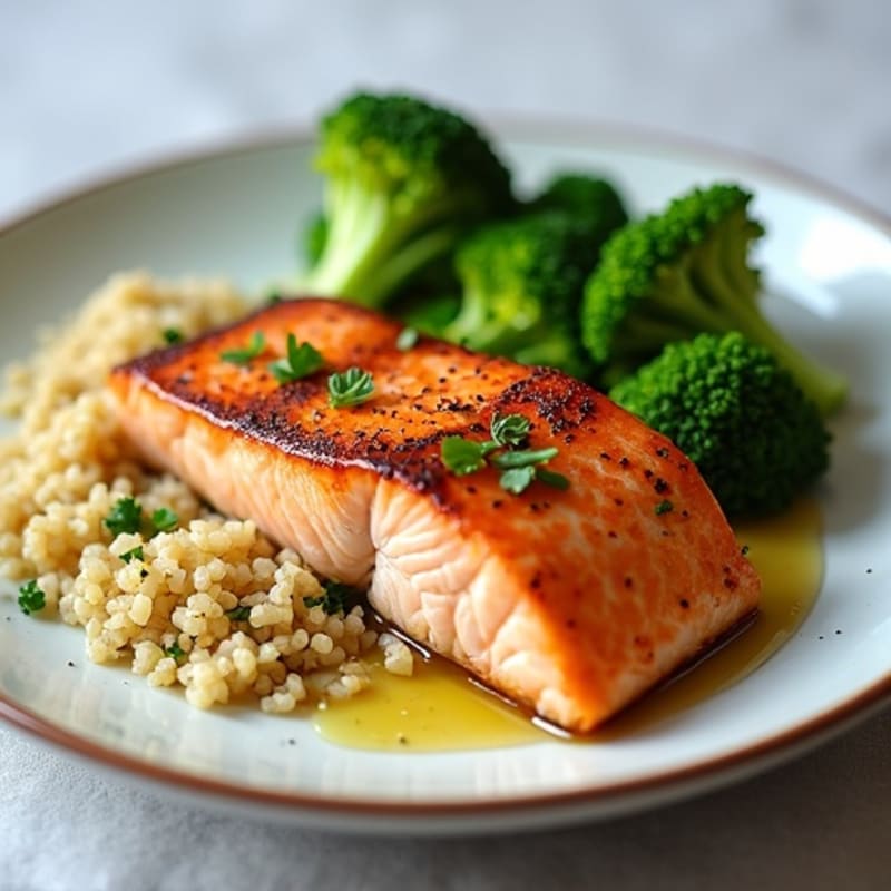 Pan-Seared Salmon with Steamed Broccoli and Quinoa