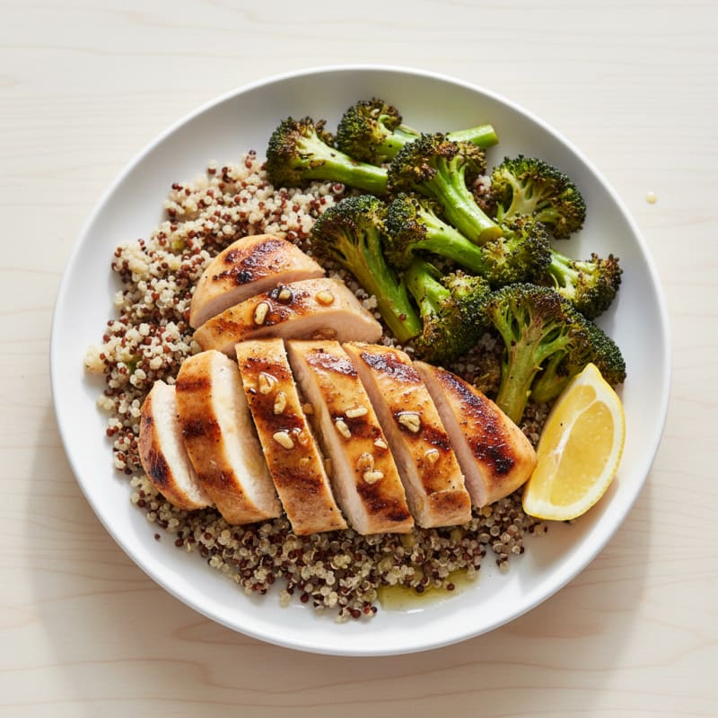 Grilled Chicken Breast with Quinoa and Roasted Broccoli