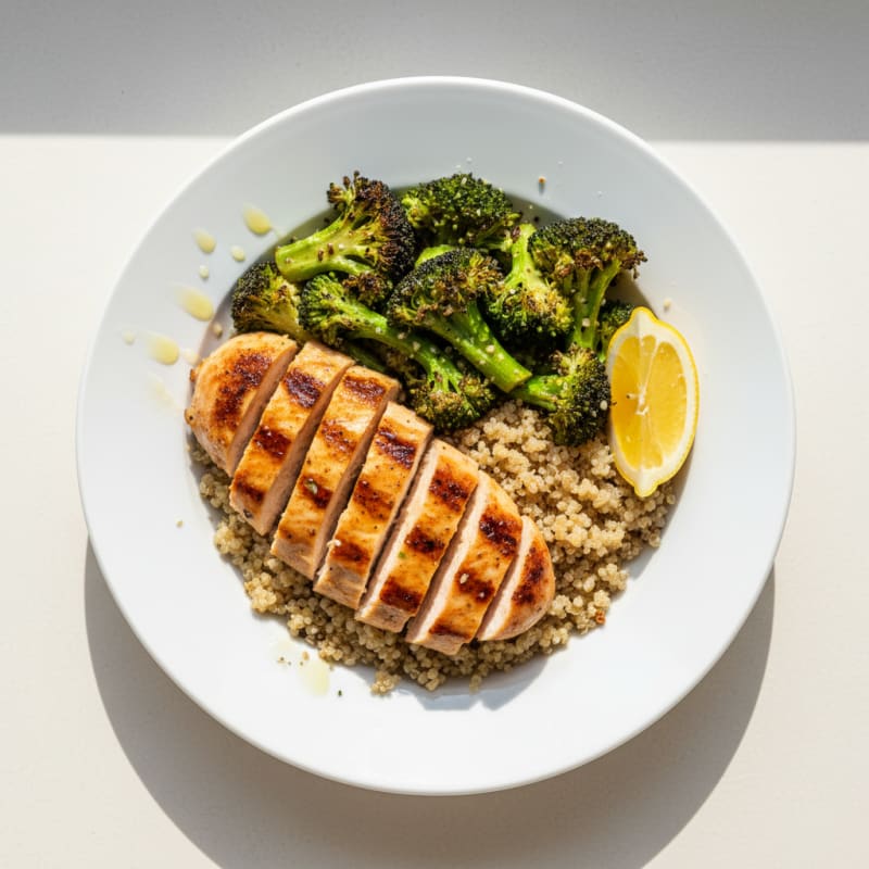 Grilled Chicken Breast with Roasted Broccoli and Quinoa
