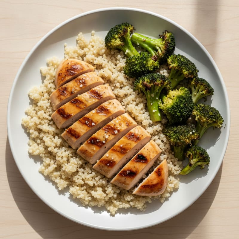 Grilled Chicken Breast with Quinoa and Roasted Broccoli