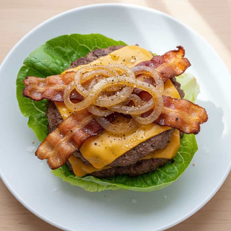 Double Bacon Cheeseburger with Caramelized Onions