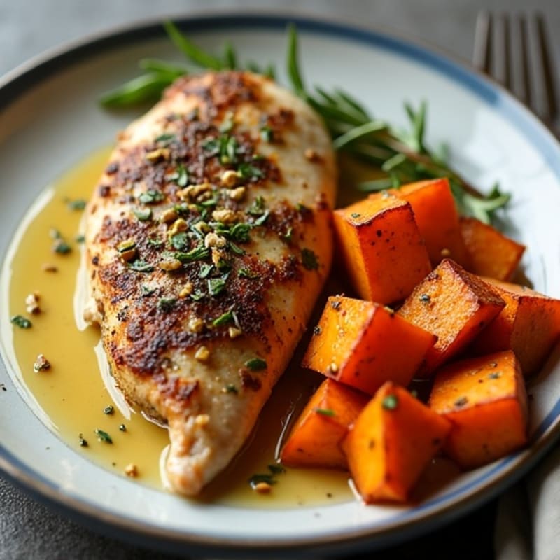 Sheet Pan Herb-Crusted Chicken with Roasted Sweet Potatoes