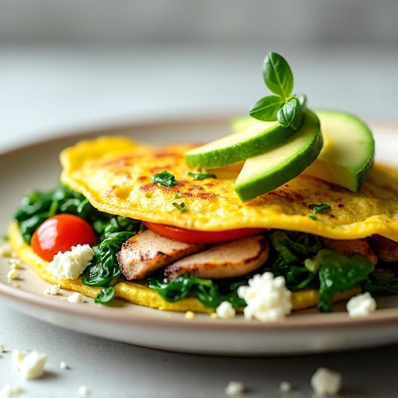 Egg White Omelette with Turkey Breast and Sautéed Spinach