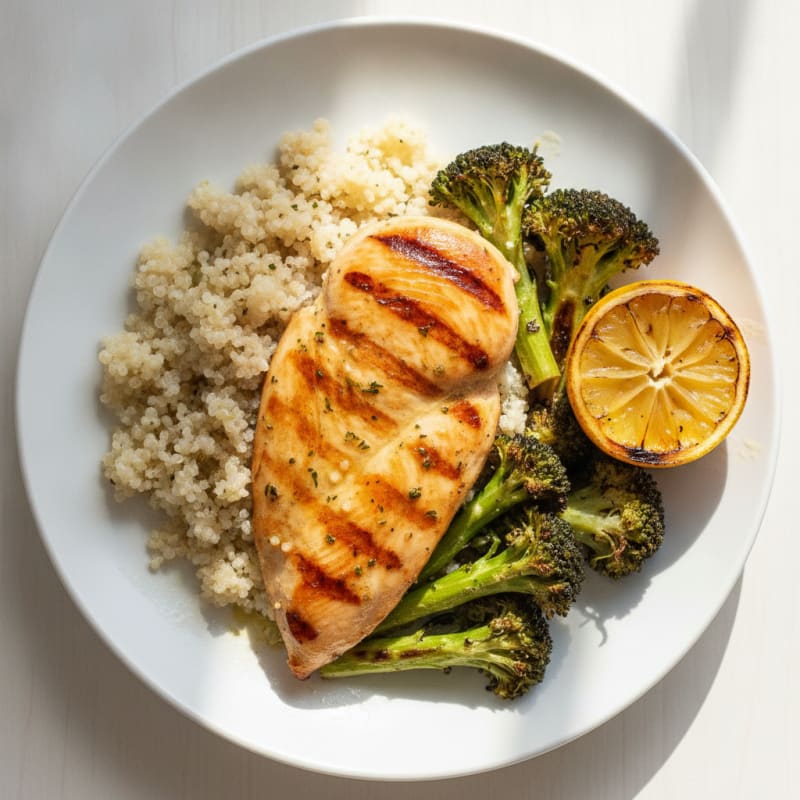 Grilled Chicken Breast with Roasted Broccoli and Quinoa