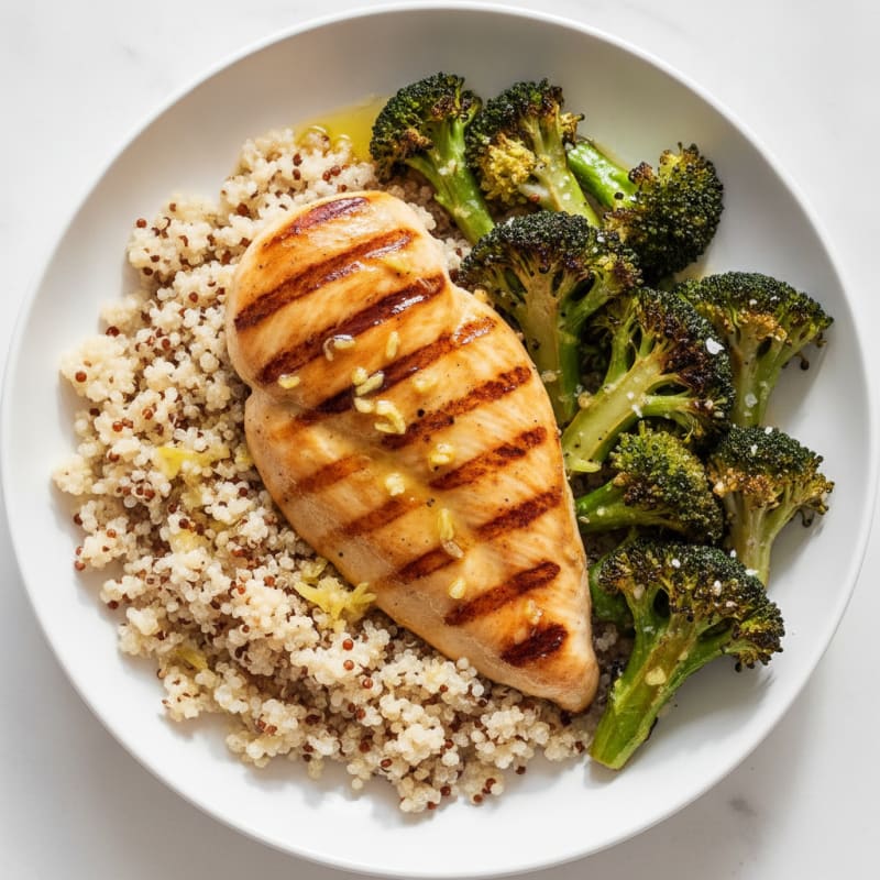 Grilled Lemon Garlic Chicken Breast with Quinoa and Roasted Broccoli