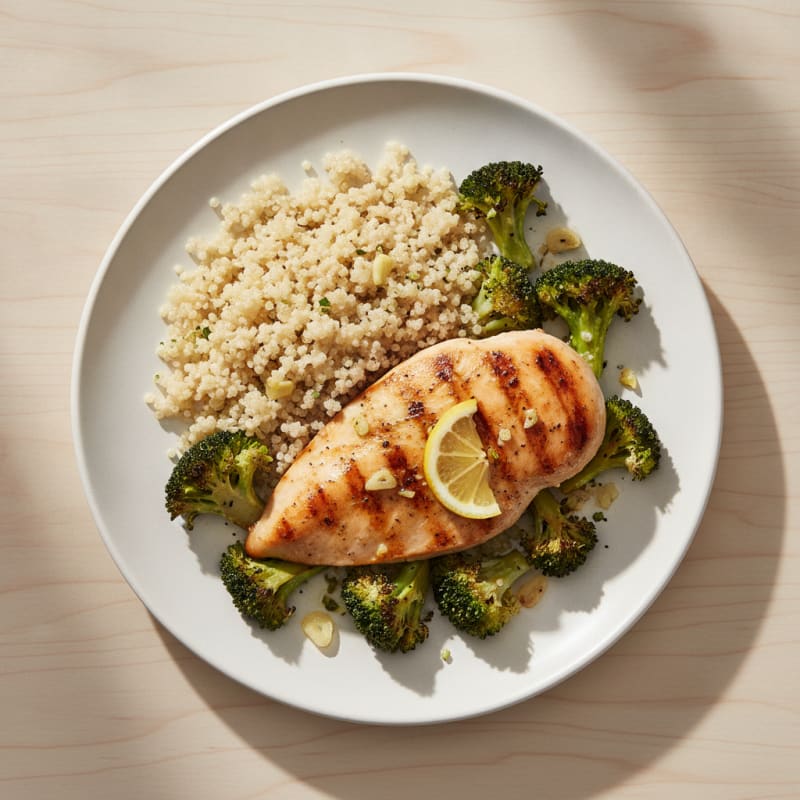 Grilled Chicken Breast with Quinoa and Roasted Broccoli