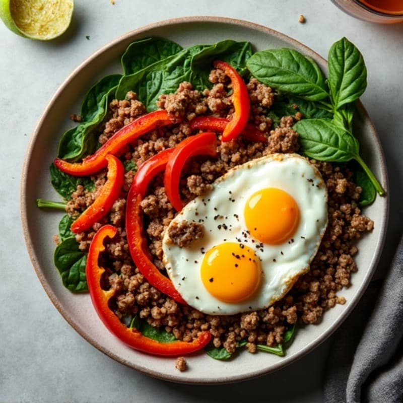 Lean Ground Beef and Roasted Vegetable Skillet