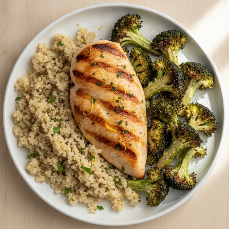 Grilled Chicken Breast with Quinoa and Roasted Broccoli