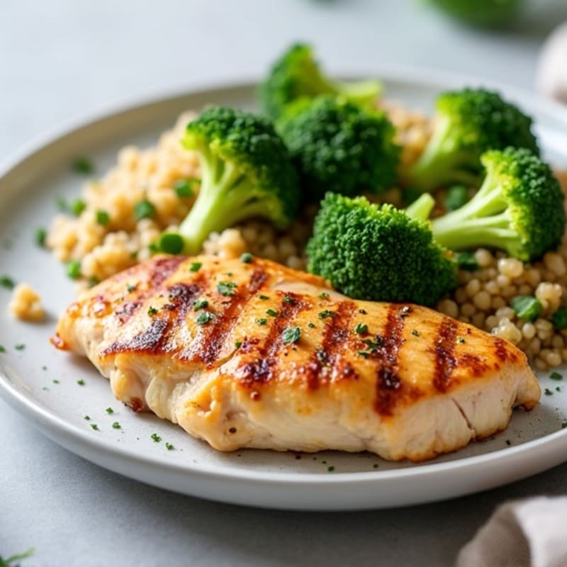 Grilled Chicken Breast with Steamed Broccoli and Quinoa