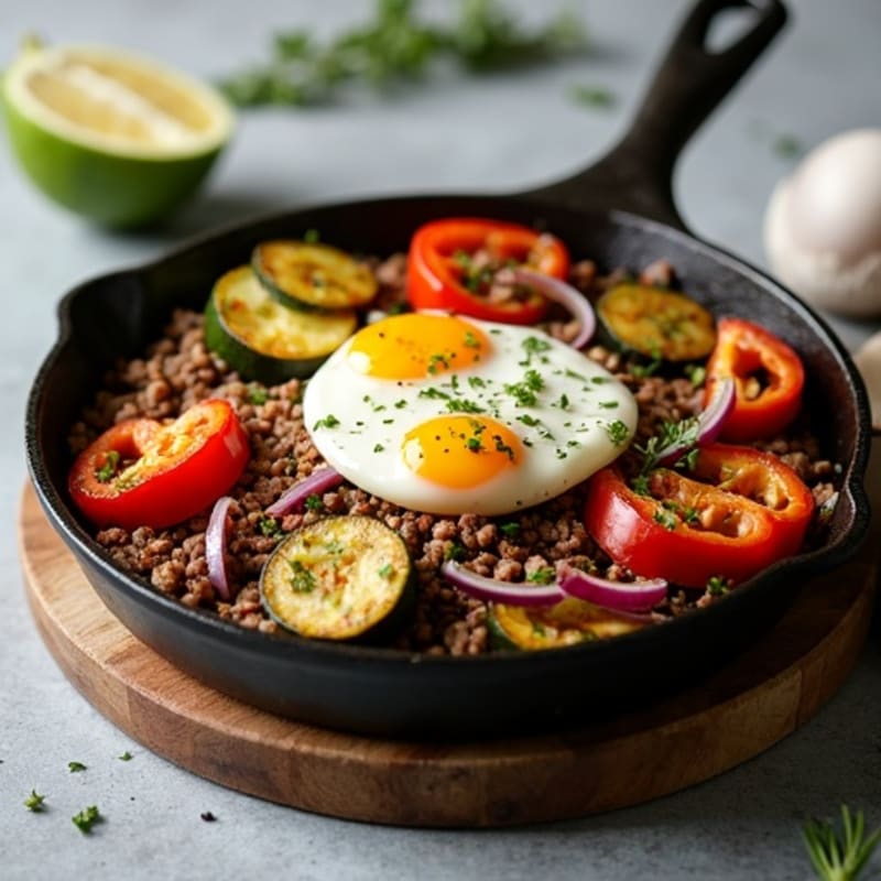 Herb-Seasoned Lean Ground Beef Skillet with Roasted Vegetables