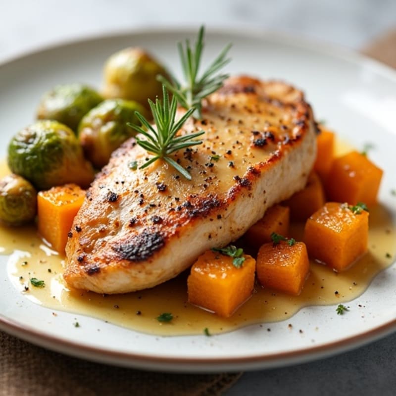 Roasted Pumpkin, Chicken, and Crispy Brussels Sprouts