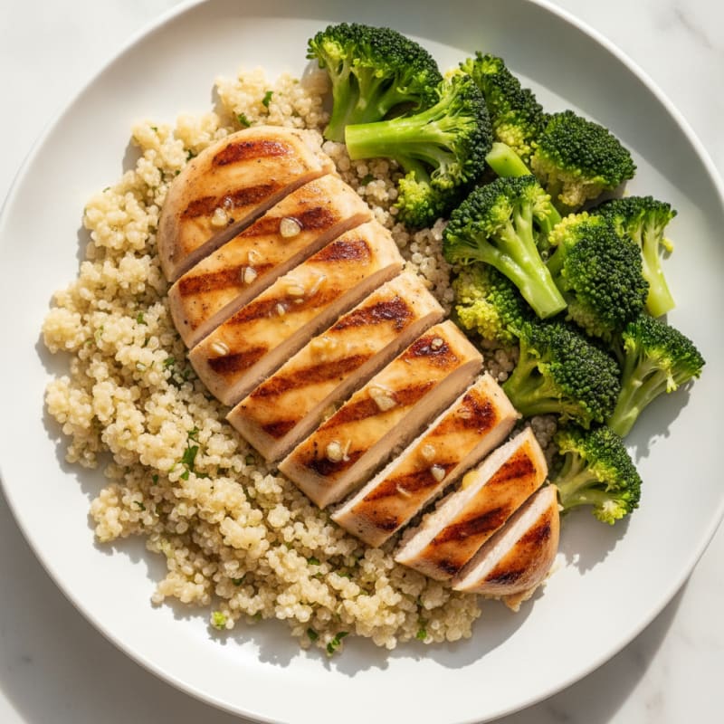 Grilled Chicken Breast with Quinoa and Steamed Broccoli