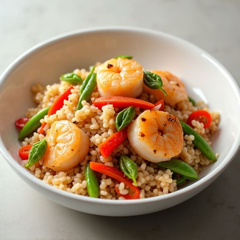 Shrimp and Scallop Stir-Fried Rice with Crispy Vegetables