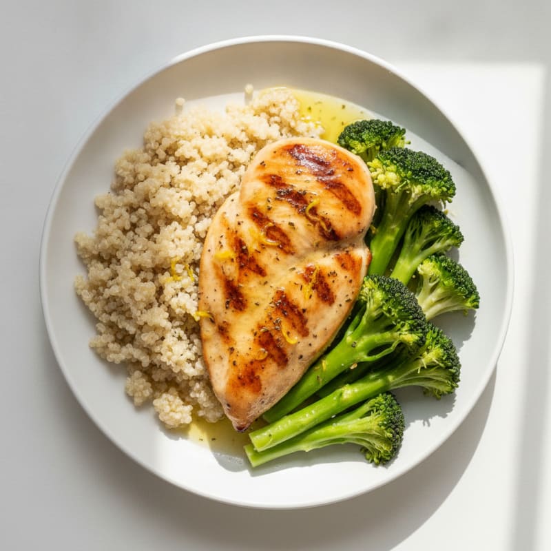 Grilled Chicken Breast with Quinoa and Steamed Broccoli