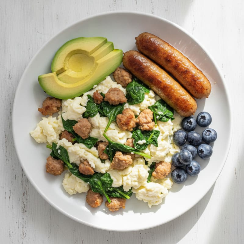 Egg White Scramble with Turkey Sausage and Spinach
