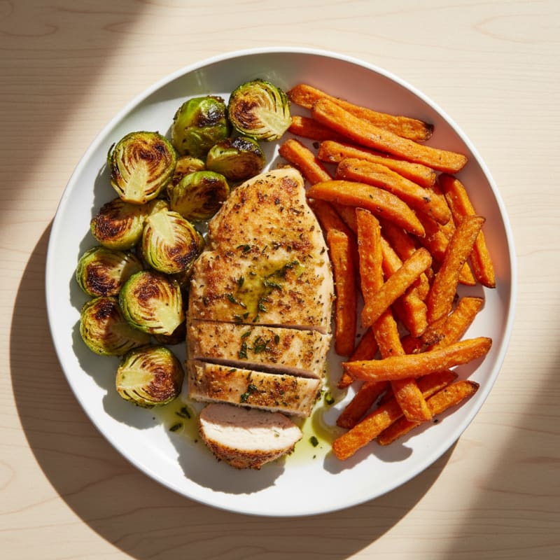 Herb-Roasted Chicken Breast with Sweet Potato Fries