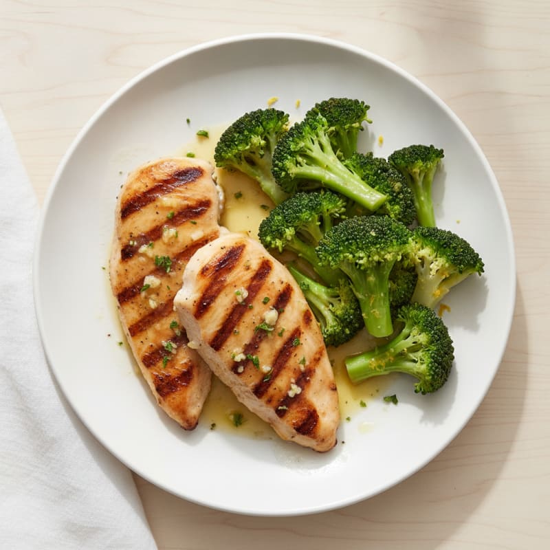 Grilled Lemon-Garlic Chicken Breast with Steamed Broccoli