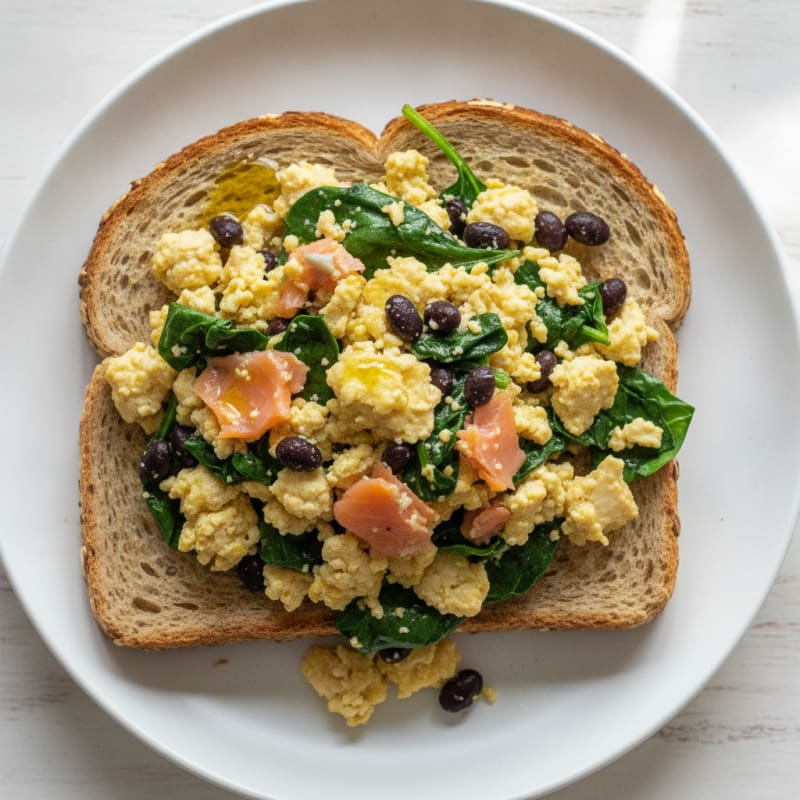 Silky Tofu and Spinach Scramble with Whole Grain Toast