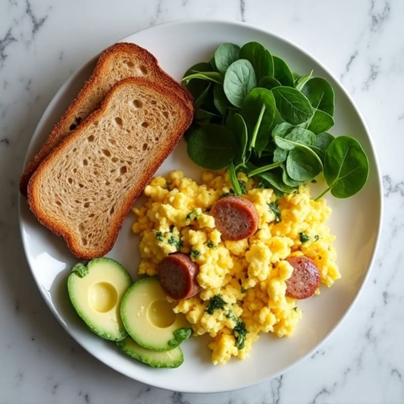 Egg White Spinach Scramble with Turkey Sausage