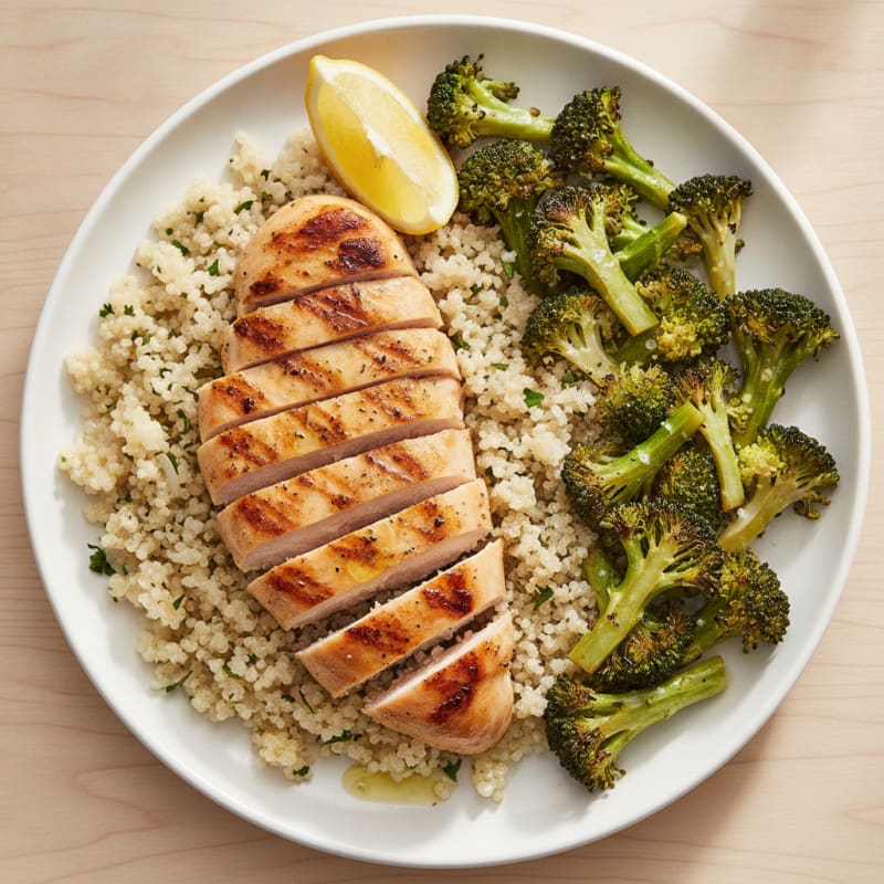 Grilled Chicken Breast with Roasted Broccoli and Quinoa