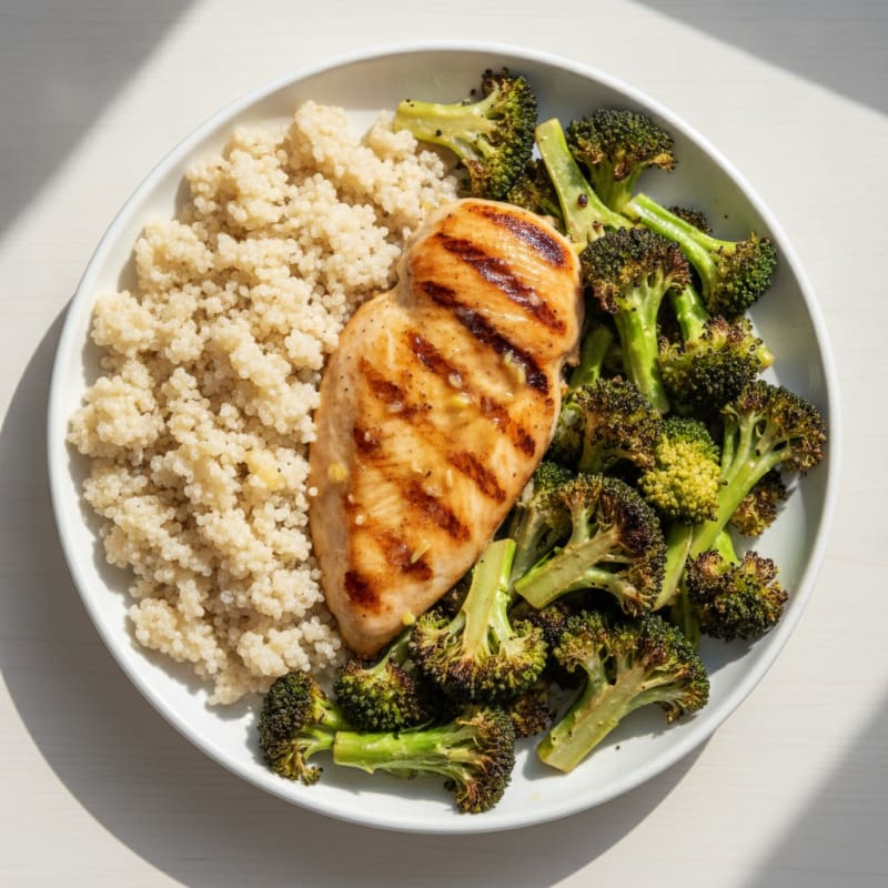 Grilled Chicken Breast with Roasted Broccoli and Quinoa