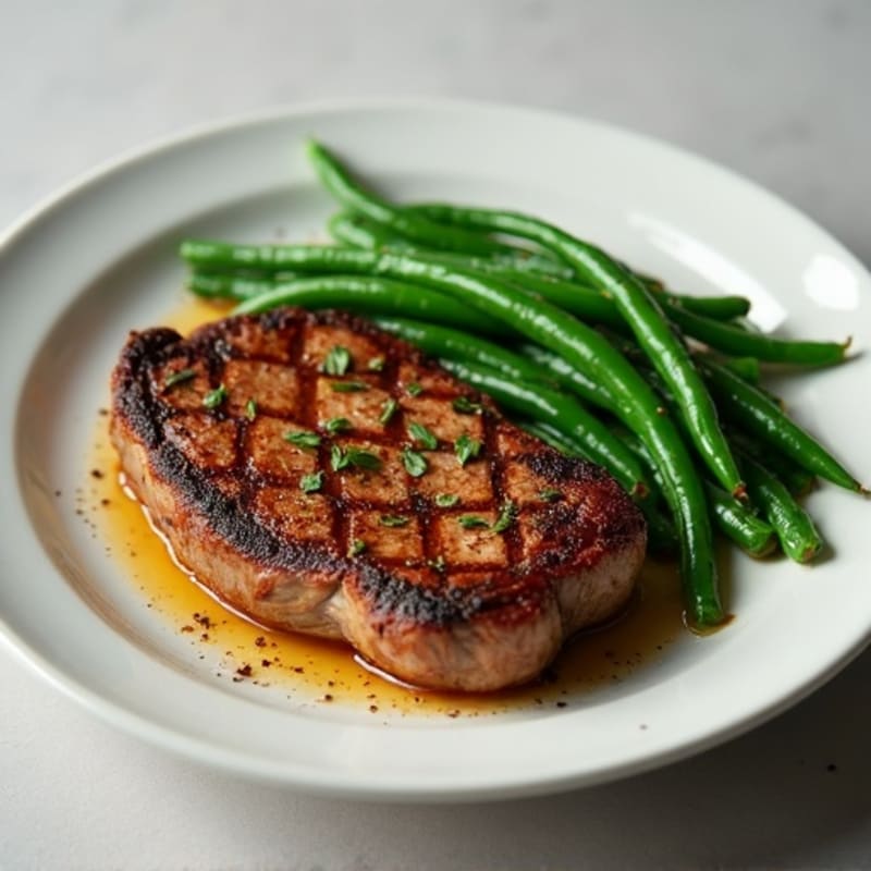 Pan-Seared Steak with Microwave Steamed Green Beans
