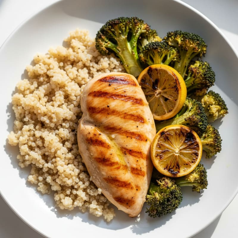 Grilled Chicken Breast with Quinoa and Roasted Broccoli