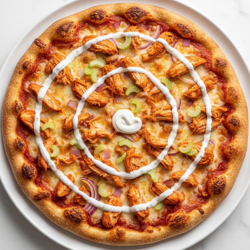 Buffalo Chicken Pizza with Ranch Drizzle