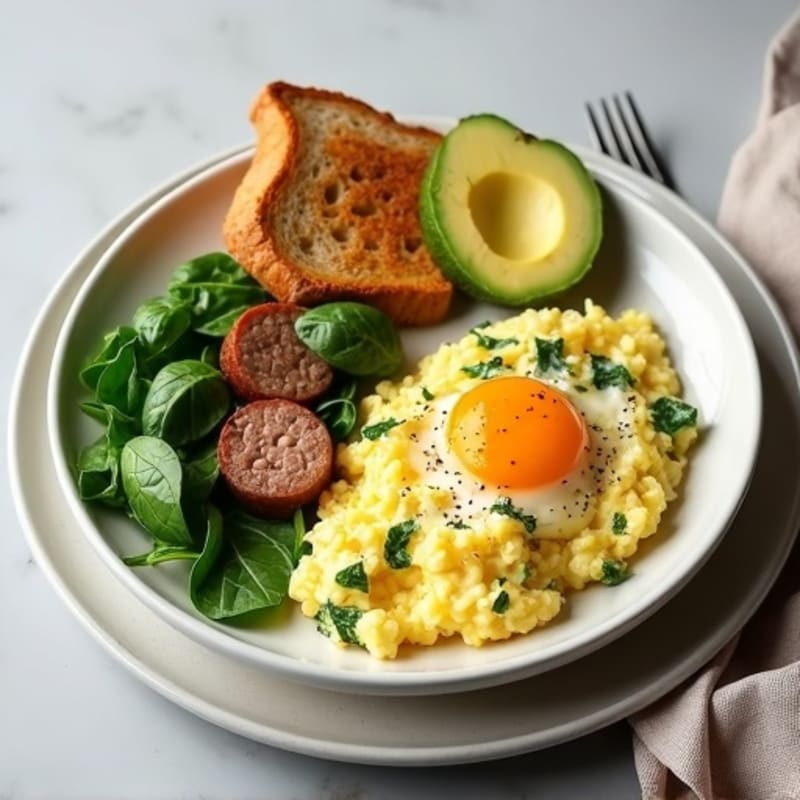 Egg White Scramble with Spinach and Turkey Sausage