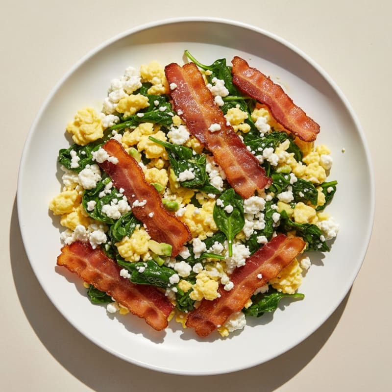 Cottage Cheese Scramble with Spinach and Turkey Bacon