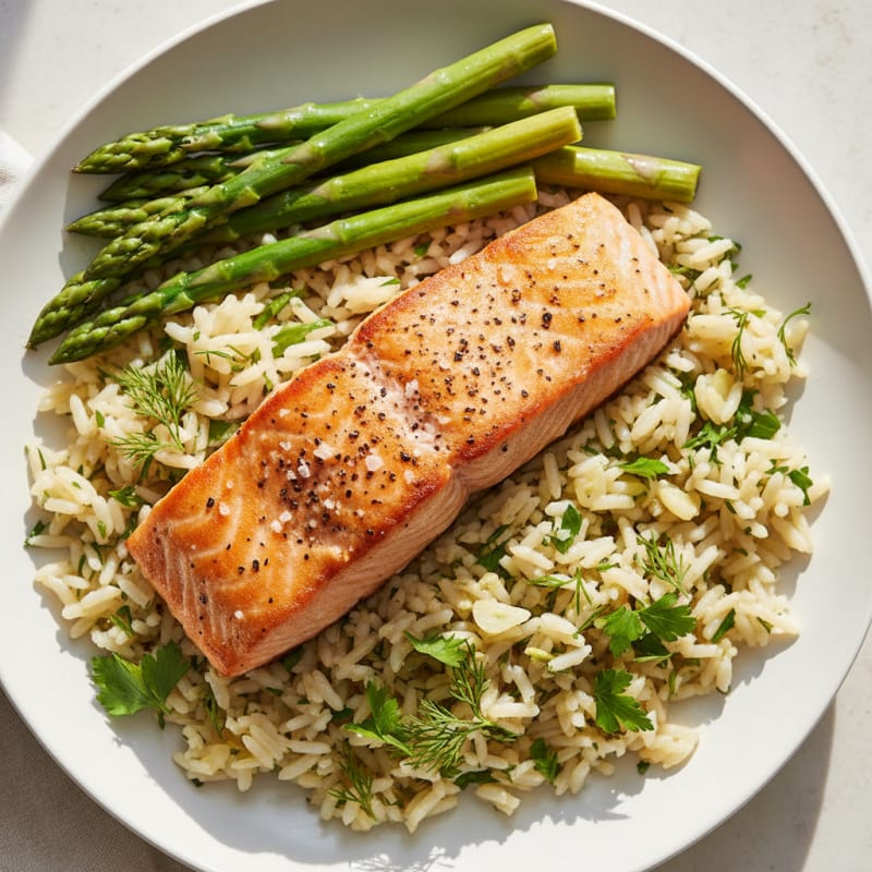Pan-Seared Salmon with Lemon-Herb Rice