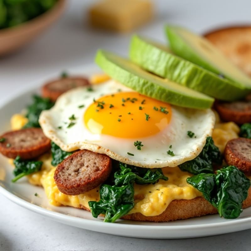 Egg White Spinach Scramble with Turkey Sausage