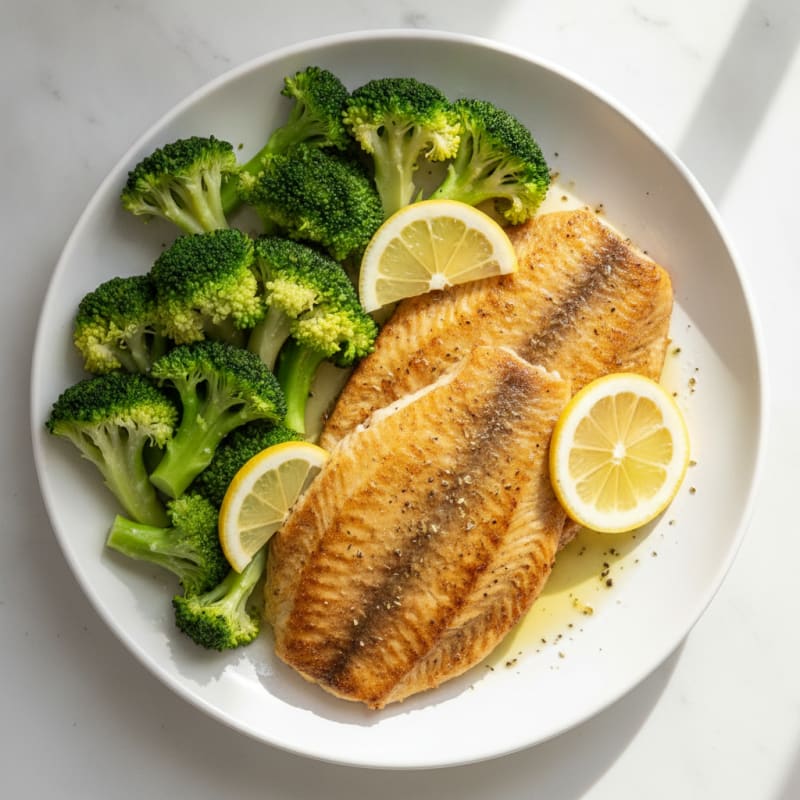 Seared Tilapia with Steamed Broccoli and Lemon