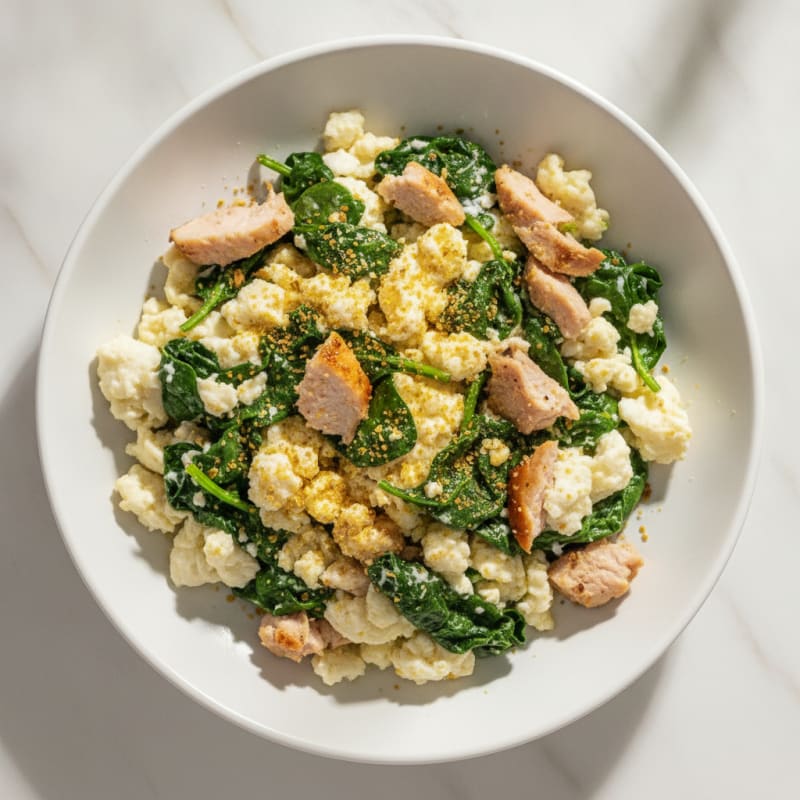 Egg White Spinach Scramble with Turkey Breast