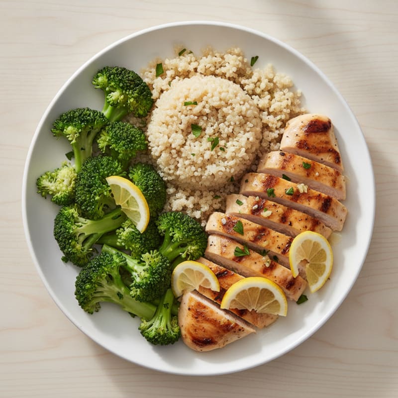 Grilled Chicken Breast with Quinoa and Steamed Broccoli