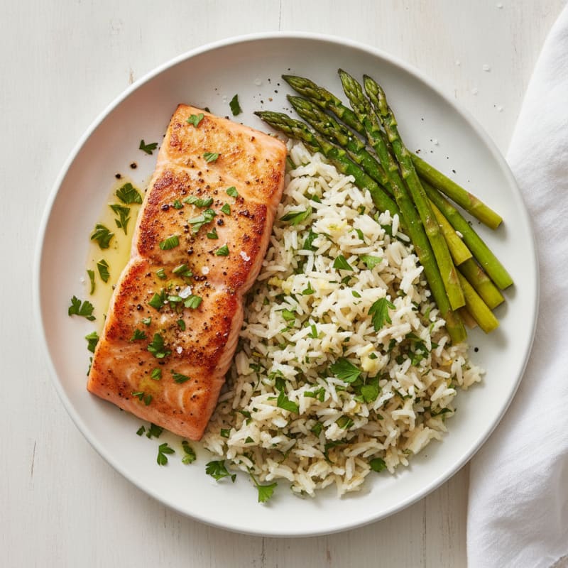Pan-Seared Salmon with Lemon-Herb Rice