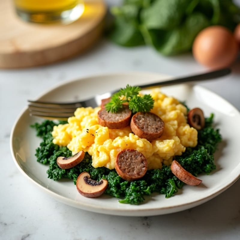 Egg White and Turkey Sausage Scramble with Spinach and Mushrooms