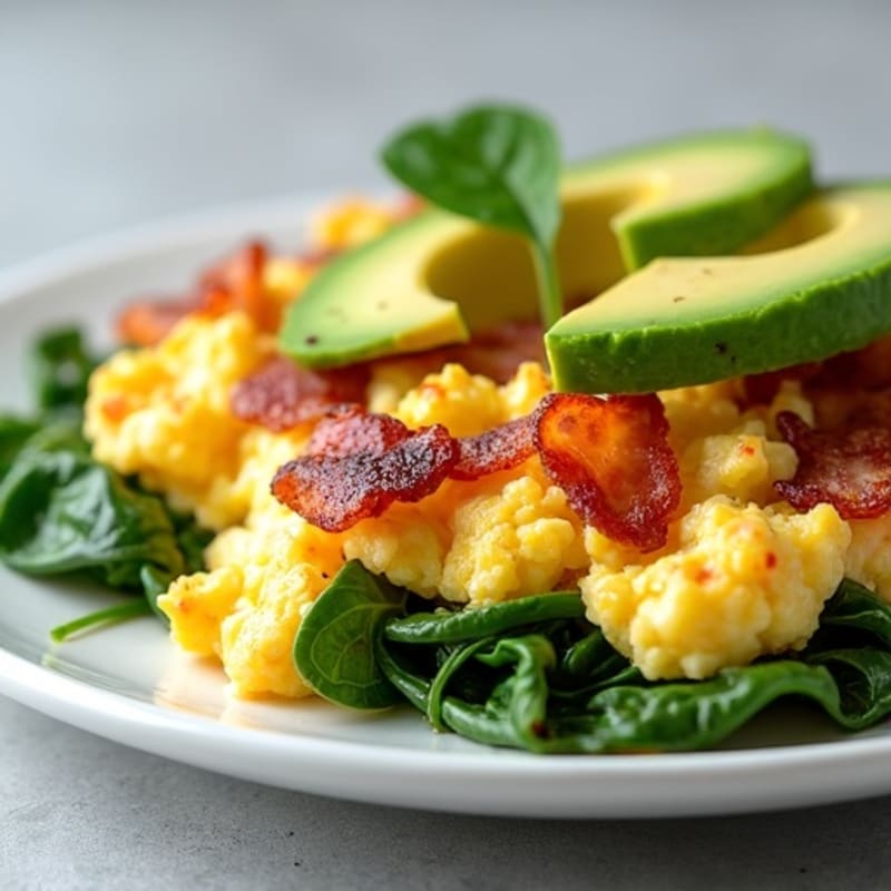Egg White and Spinach Scramble with Turkey Bacon