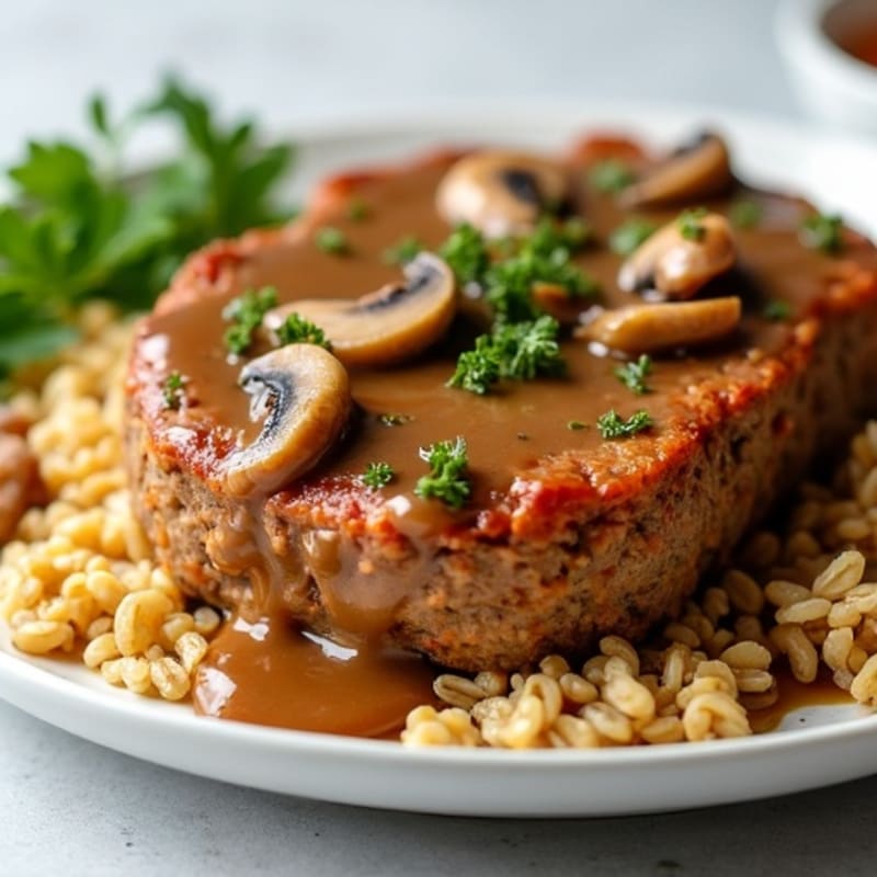 Baked Lean Meatloaf with Savory Mushroom Gravy