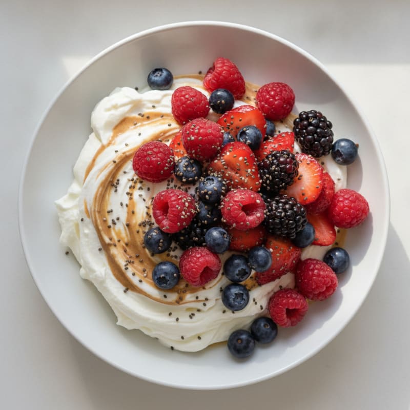 Greek Yogurt Protein Mousse with Mixed Berries