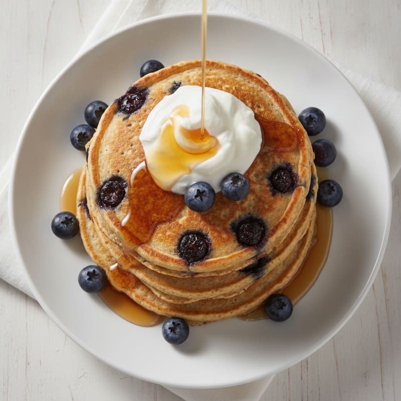 Blueberry Ricotta Pancakes with Maple Syrup