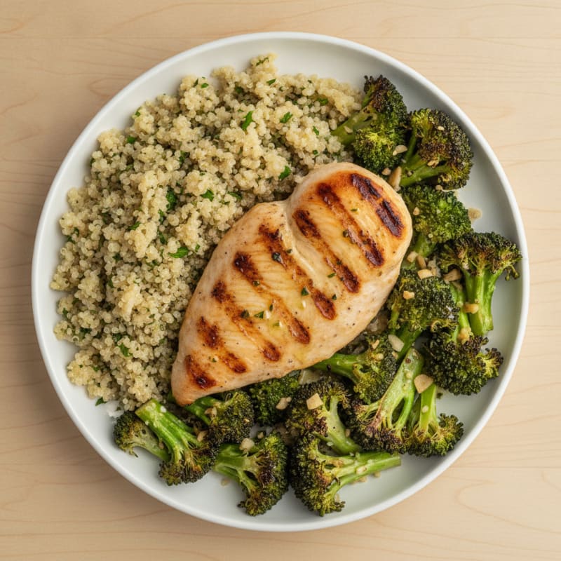 Grilled Chicken Breast with Quinoa and Roasted Broccoli