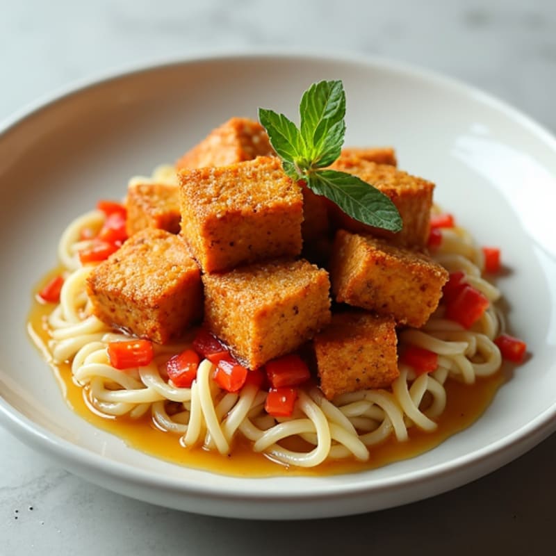 Crispy Marinated Tempeh with Ginger Sesame Sauce