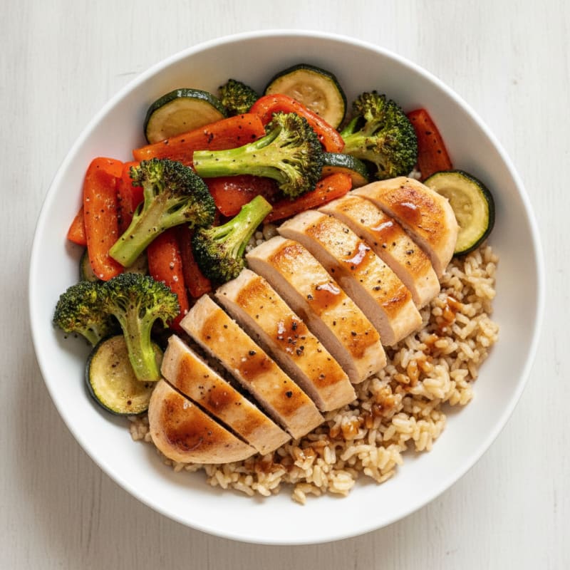 Chicken and Roasted Vegetable Rice Bowl