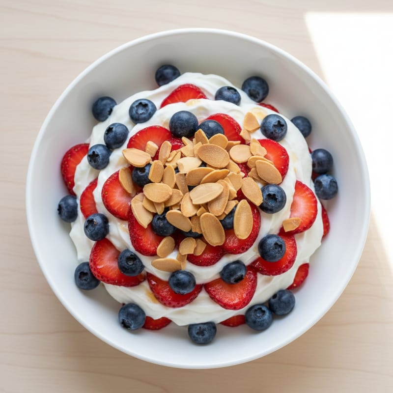 Greek Yogurt Protein Parfait with Mixed Berries and Almonds