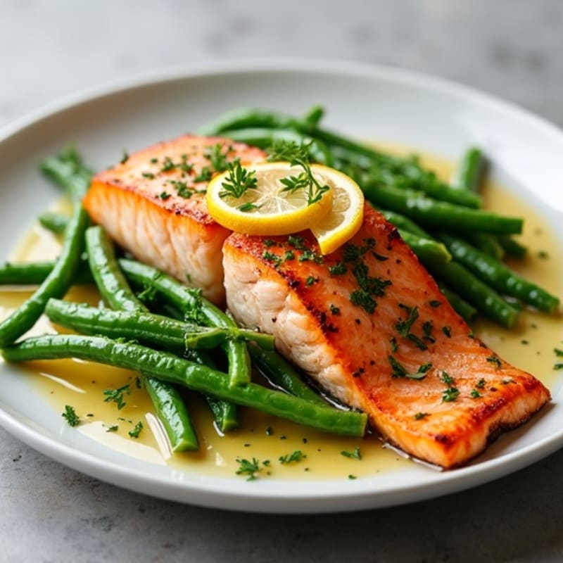 Lemon-Herb Roasted Salmon with Crispy Green Beans
