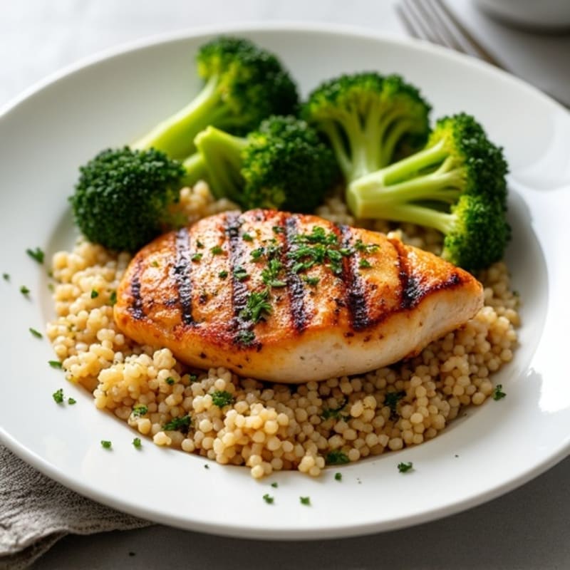 Grilled Chicken Breast with Quinoa and Roasted Broccoli