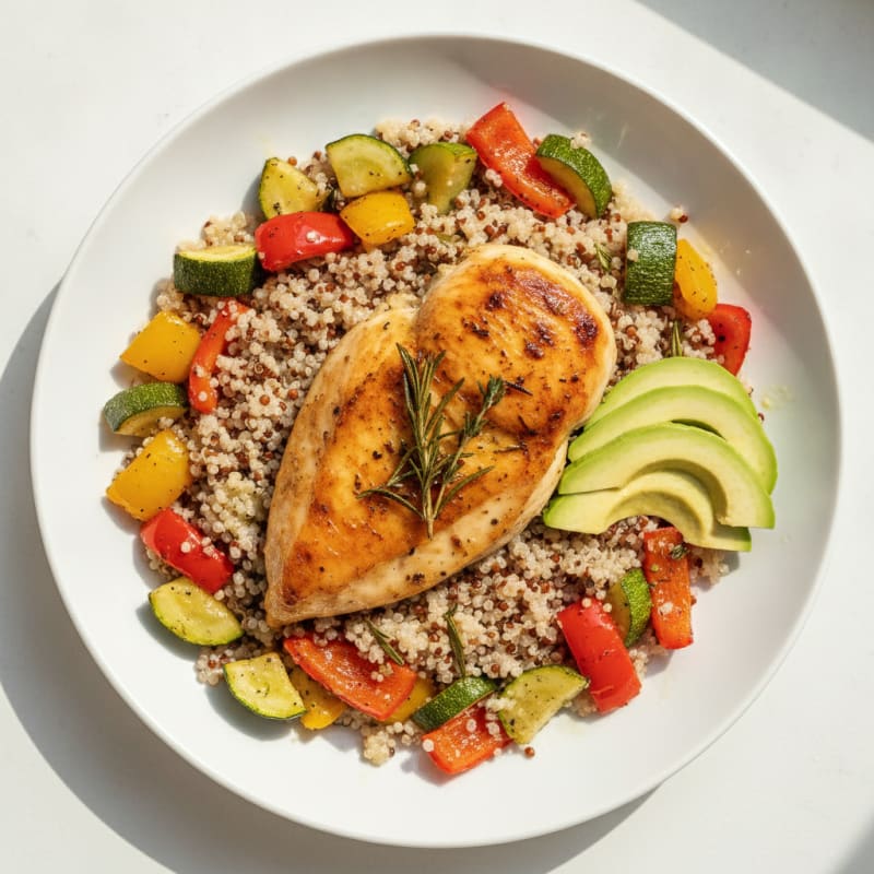Herb-Roasted Chicken Breast with Roasted Vegetables and Quinoa